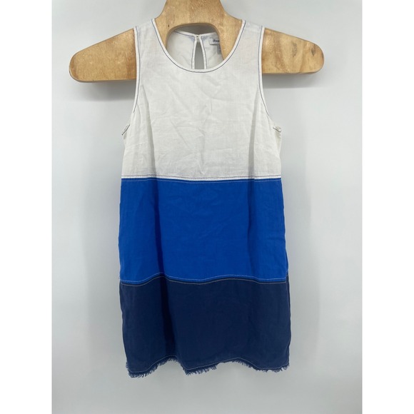 Tommy Bahama Dresses & Skirts - Tommy Bahama Shift Dress Med White Blue Colorblock Linen Fringe Hem Beach Boho